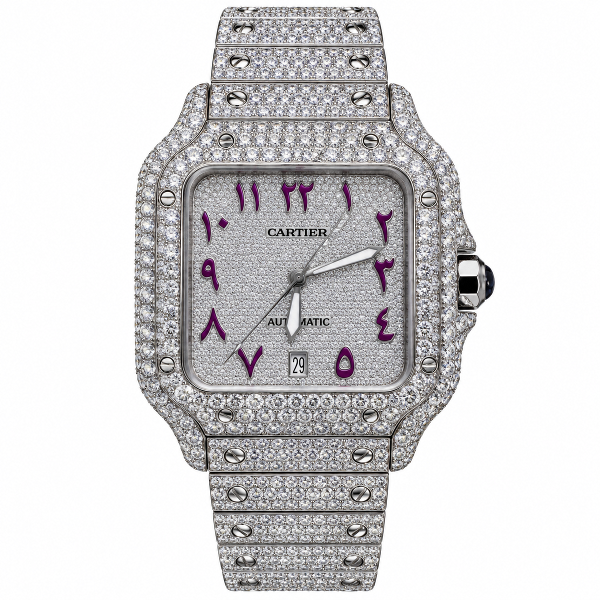 925 AM Moissanite Flooded Cartier Watch