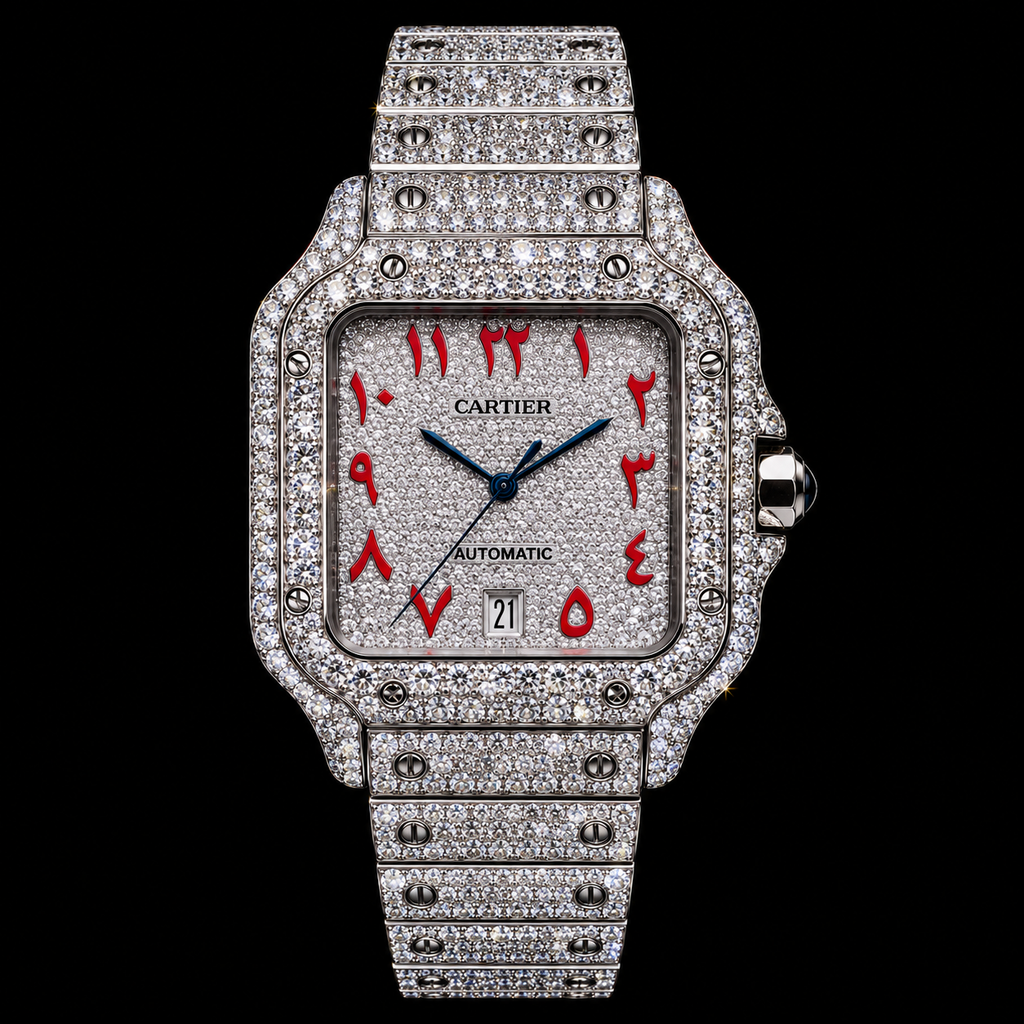 925 AM Moissanite Flooded Cartier Watch