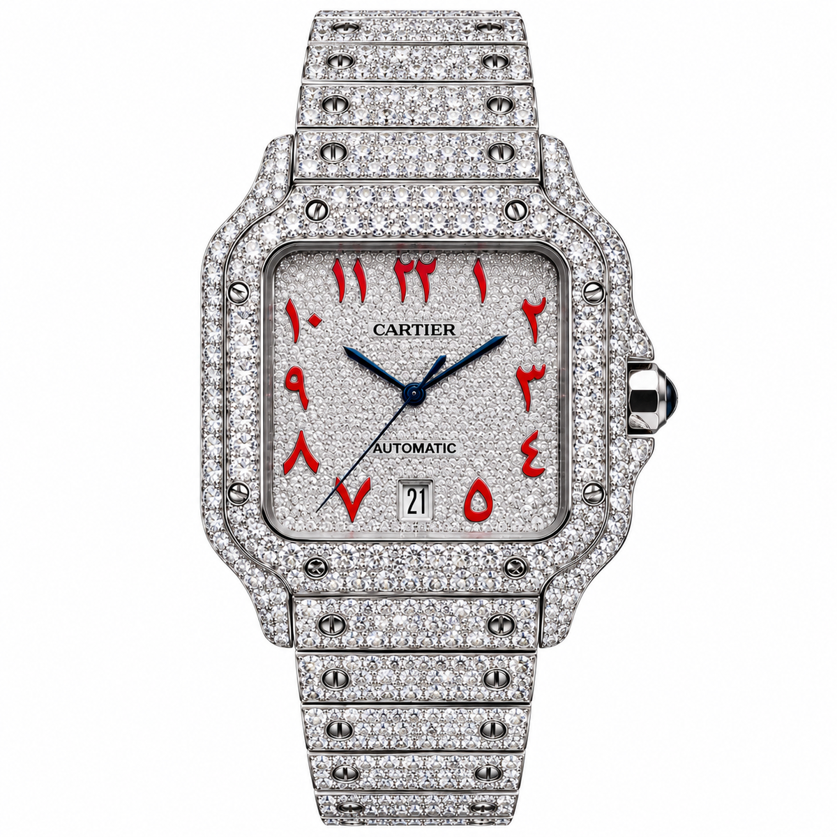 925 AM Moissanite Flooded Cartier Watch