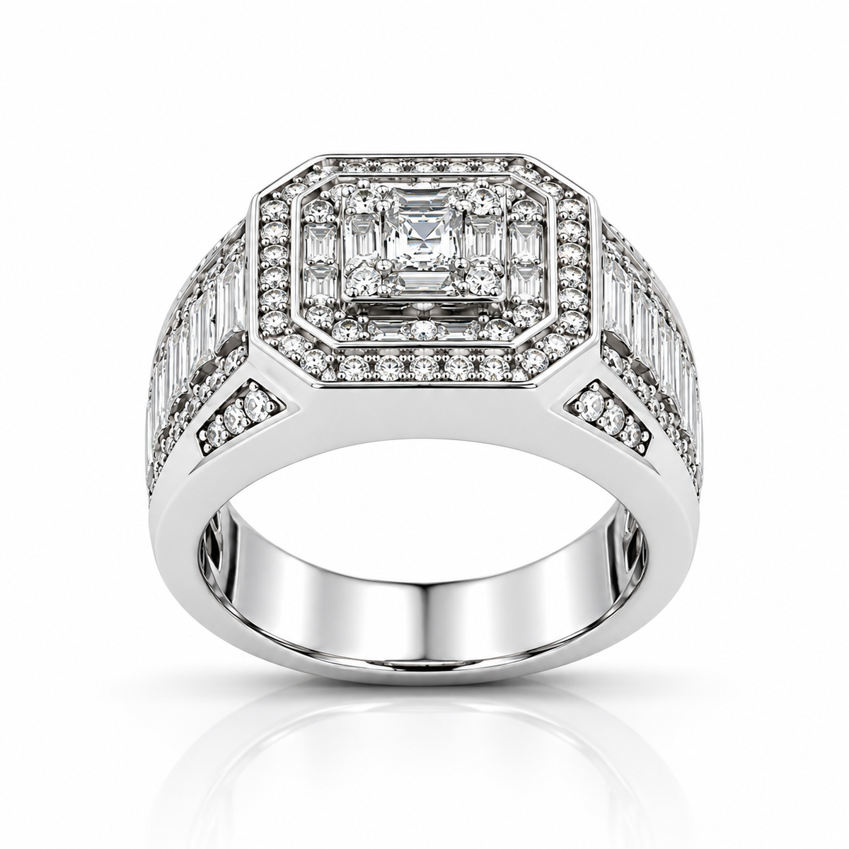 925 Moissanite Mens Cluster Ring