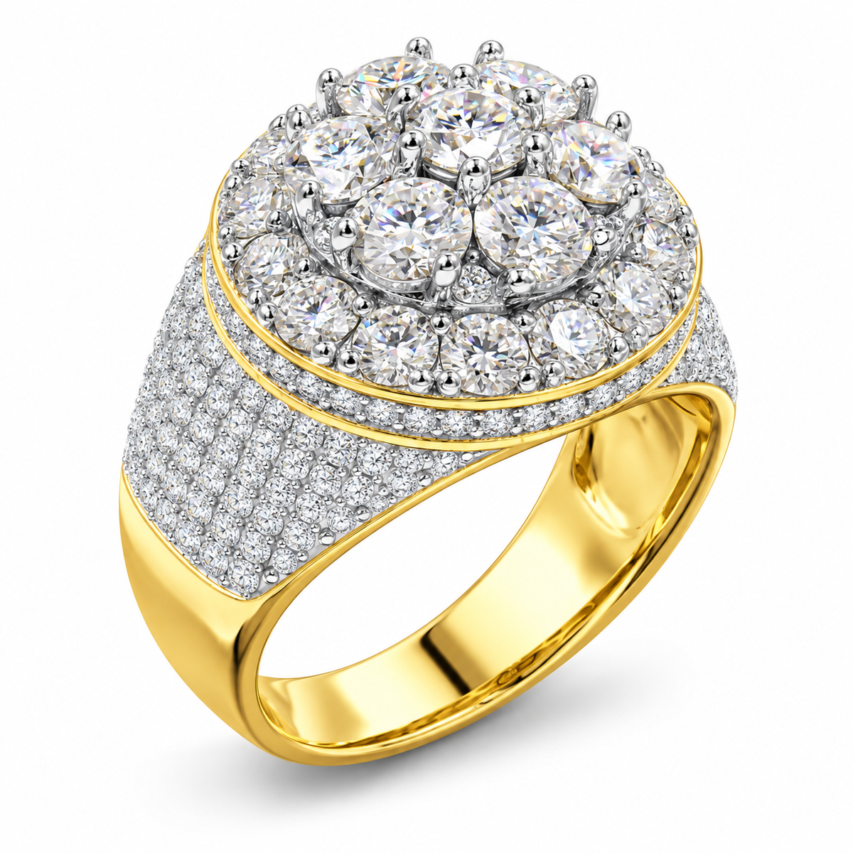 925 Moissanite Mens Cluster Ring