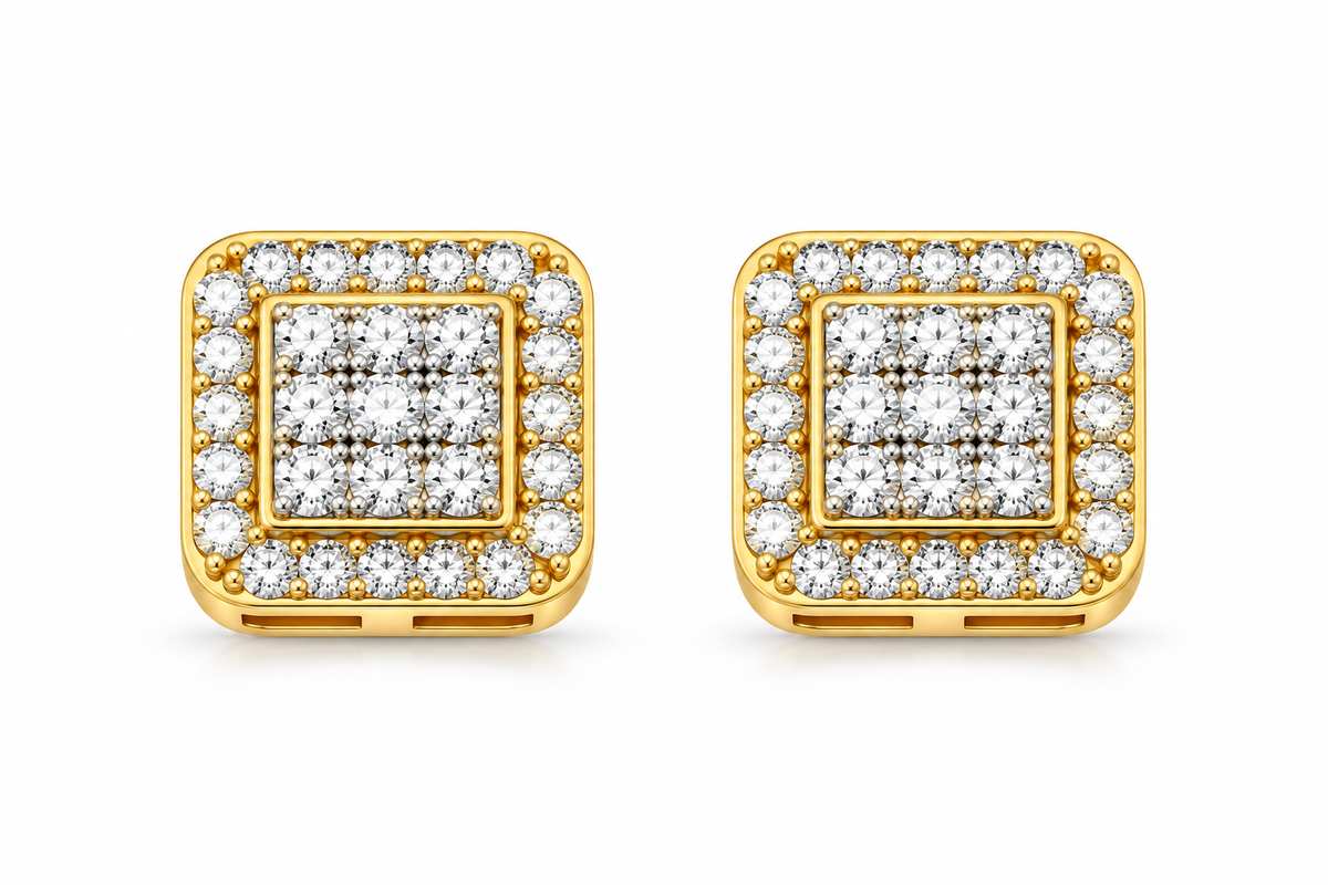 925 Moissanite Square Cluster Earrings
