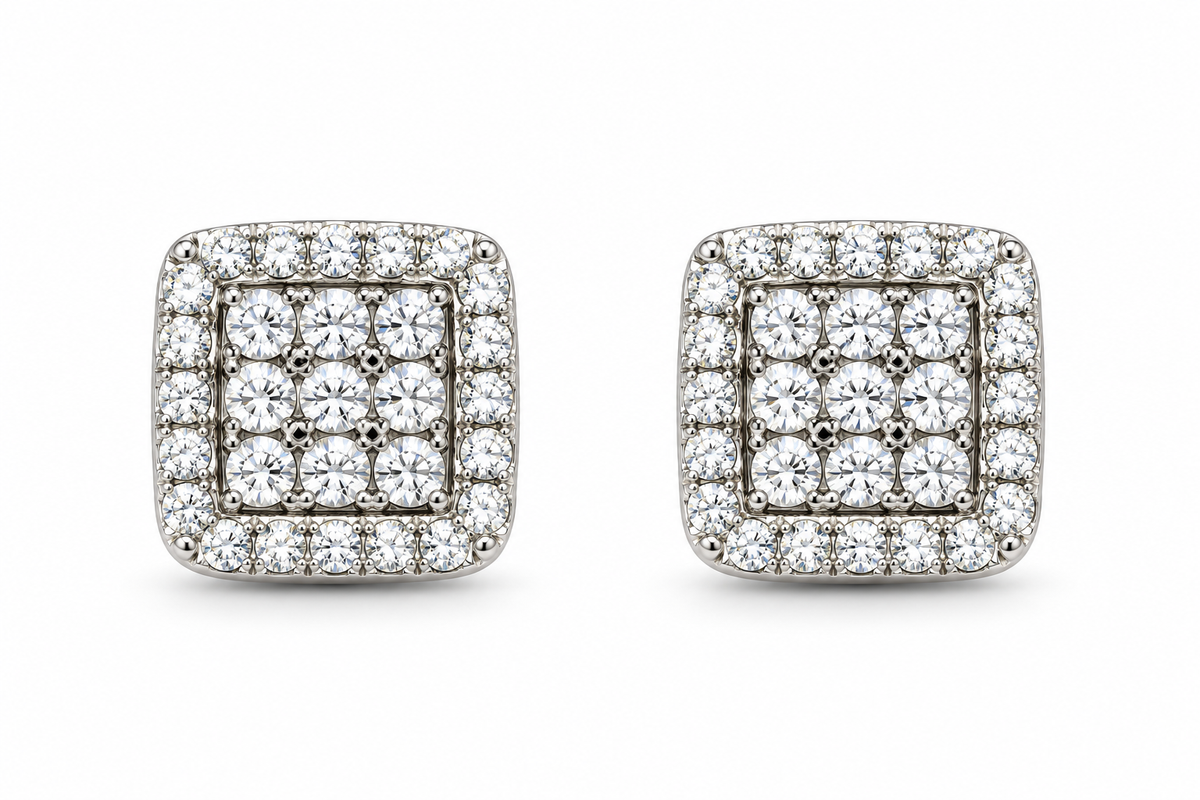 925 Moissanite Square Cluster Earrings