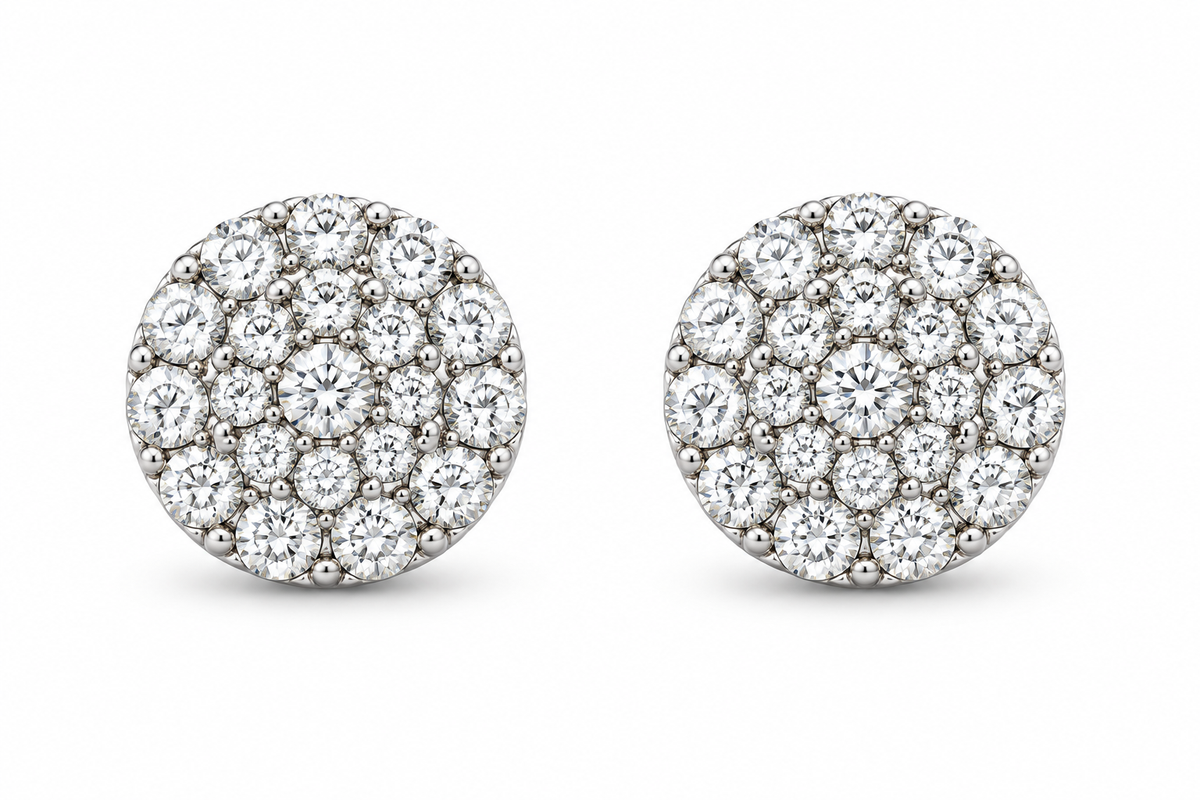 925 Moissanite Circle Cluster Earrings