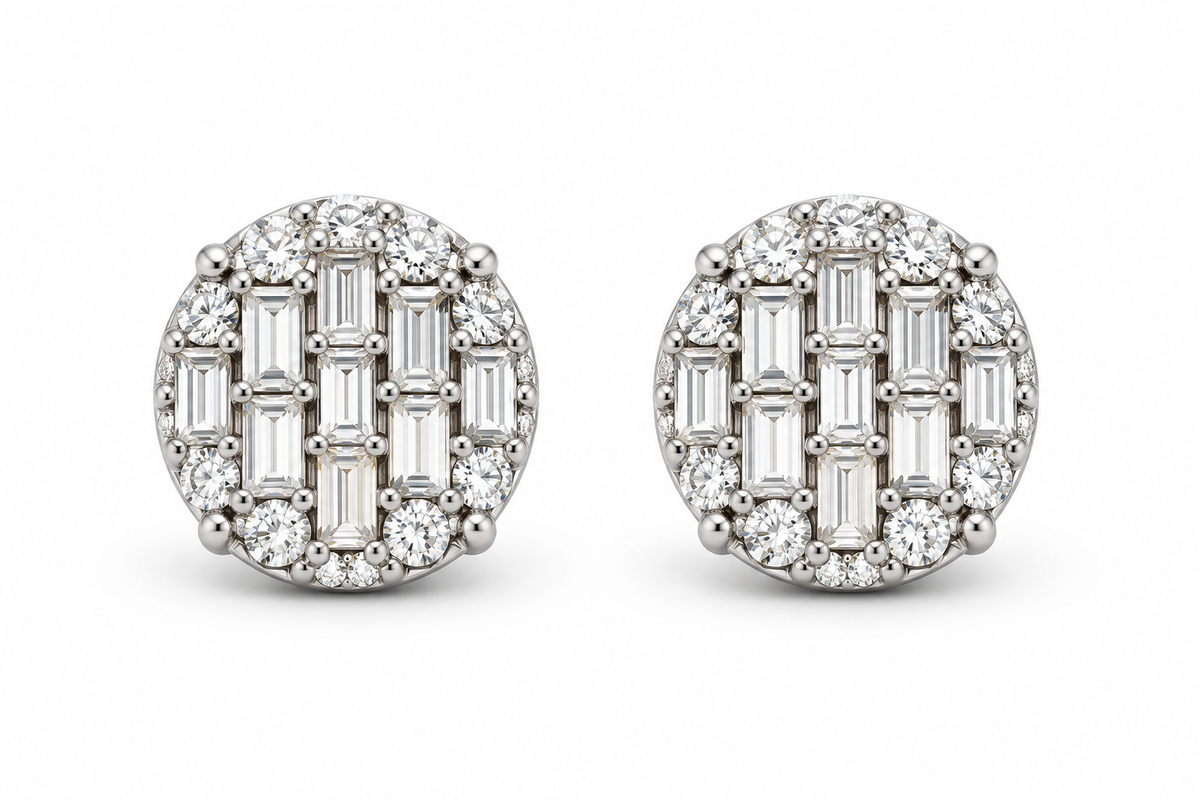 925 Moissanite Circle Cluster Earrings