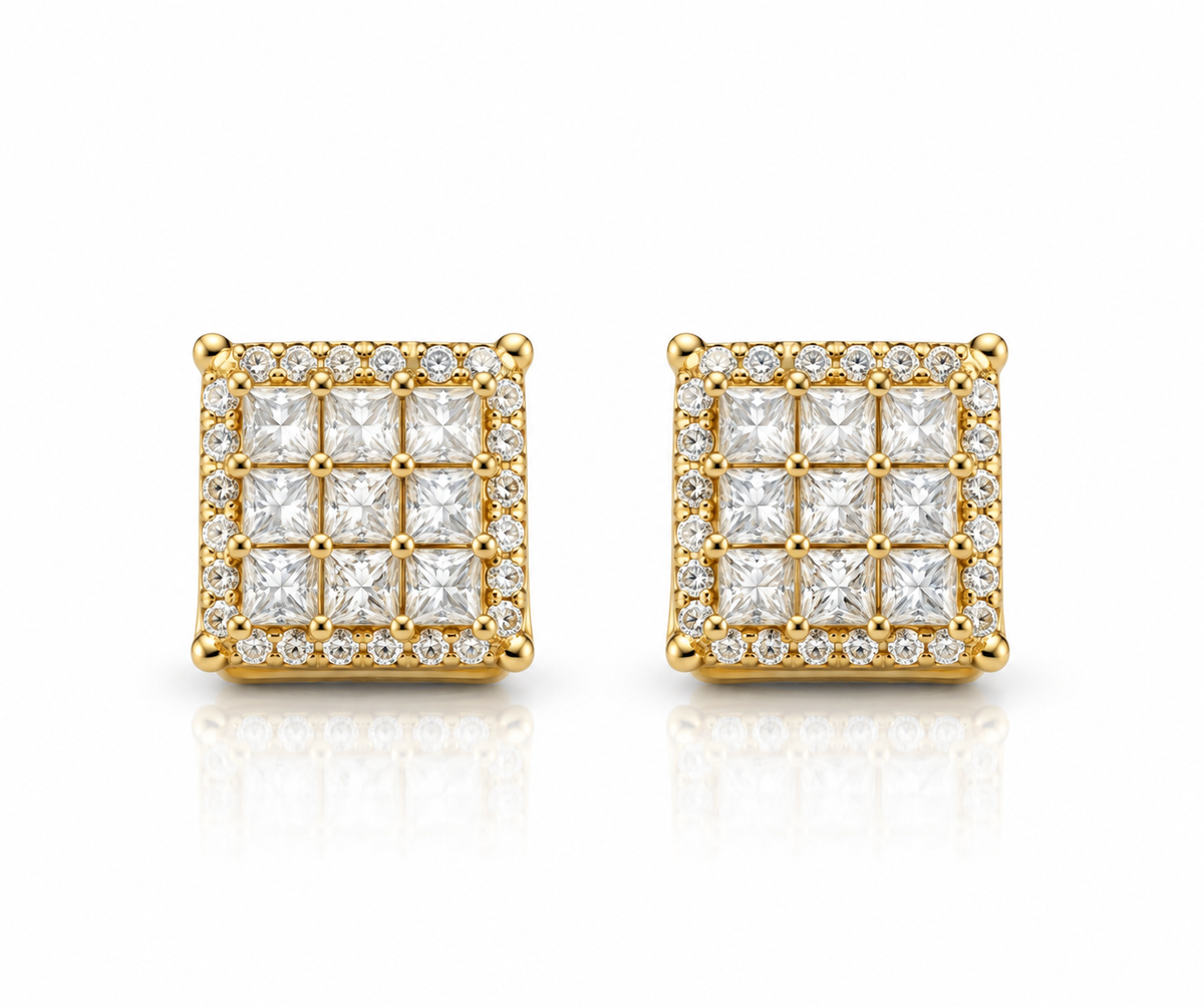 925 Moissanite Square Cluster Earrings Gold Plated