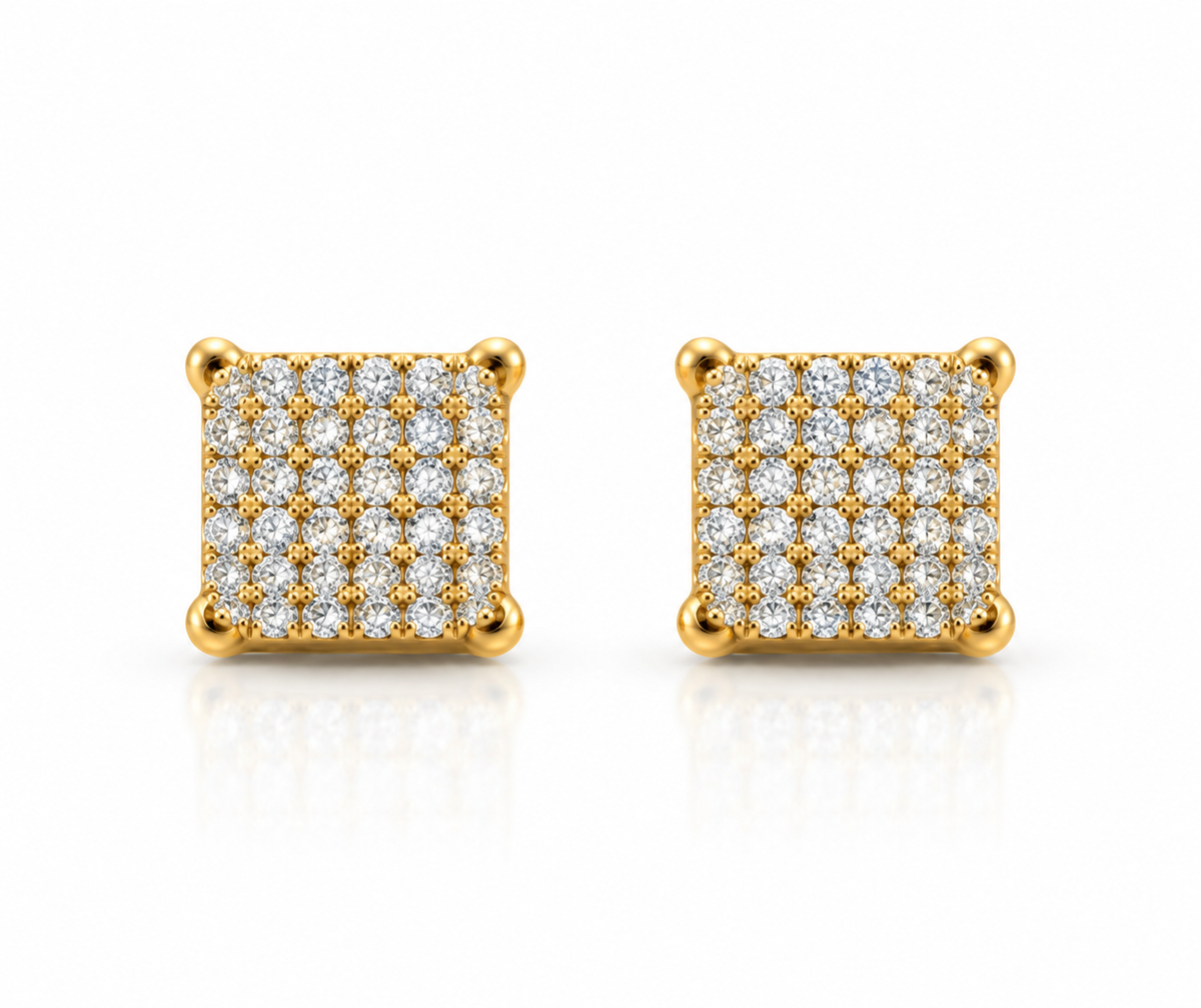 925 Moissanite Square Cluster Earrings – Gold Plated
