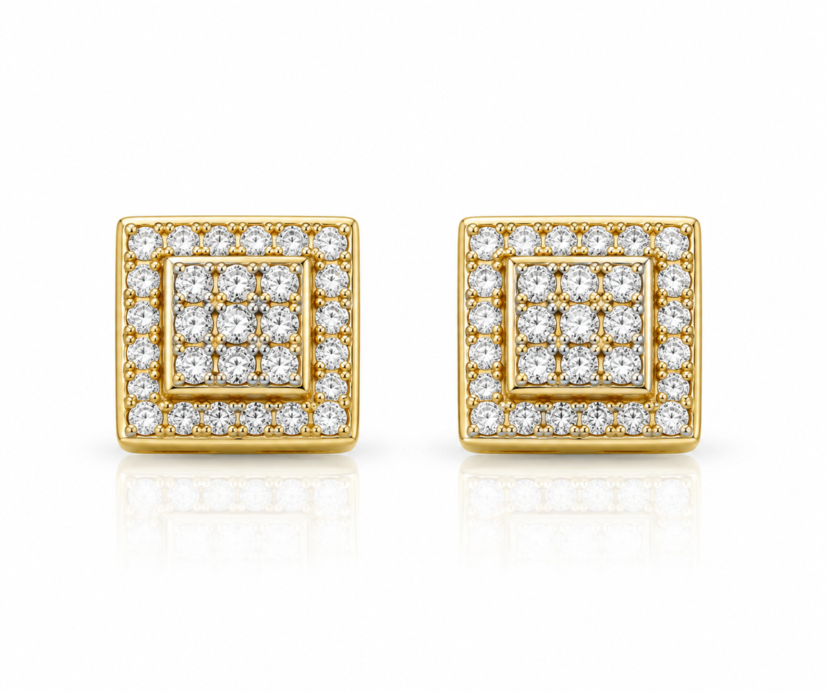 925 Moissanite Square Cluster Earrings Gold Plated (Copy)