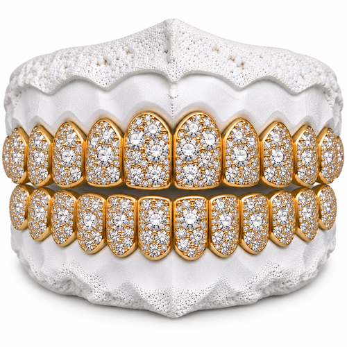 10K Moissanite Gold Mosaic Set Grillz