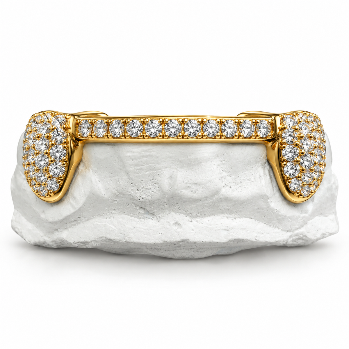 10K NATURAL DIAMOND SOLID ICED 6 TEETH CONNECTING BRIDGE GRILLZ BAR [CUSTOM FIT]