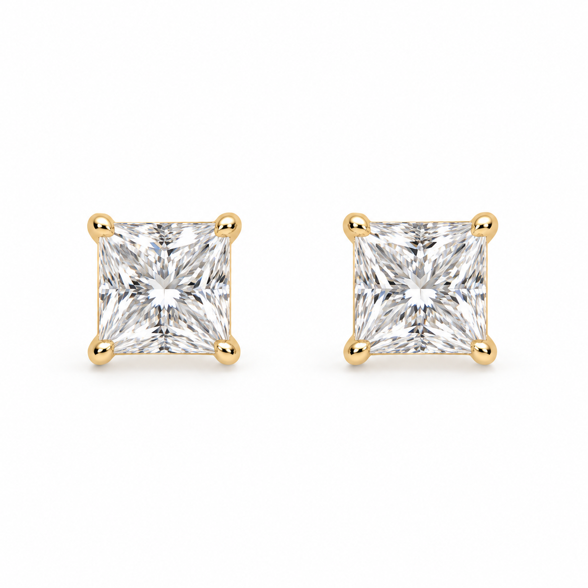 10K Solid Gold Princess Cut Moissanite Studs