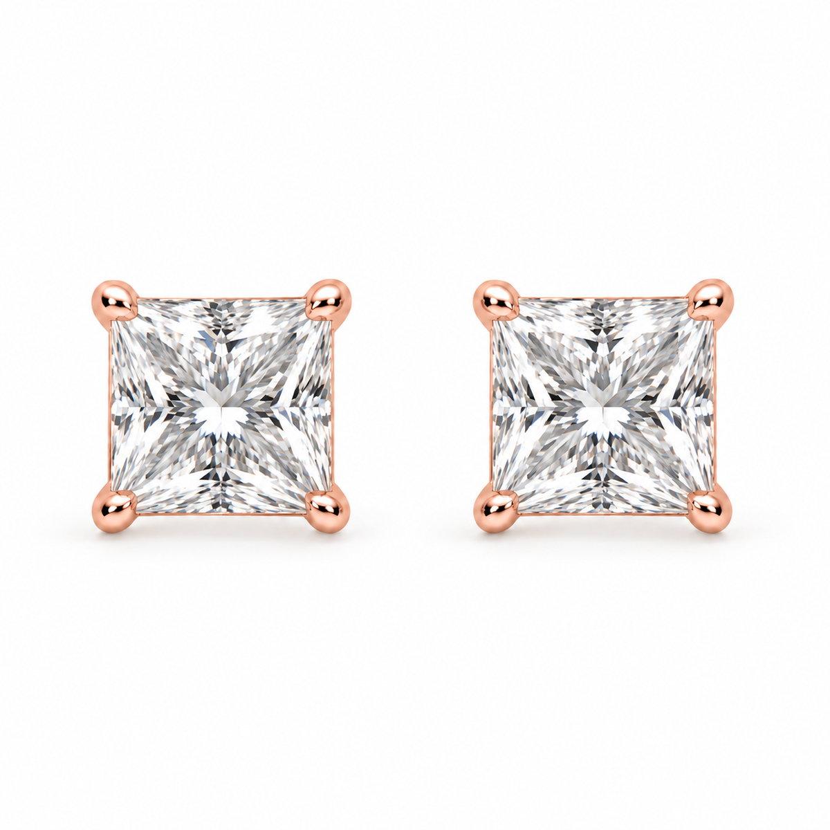 10K Solid Gold Princess Cut Moissanite Studs