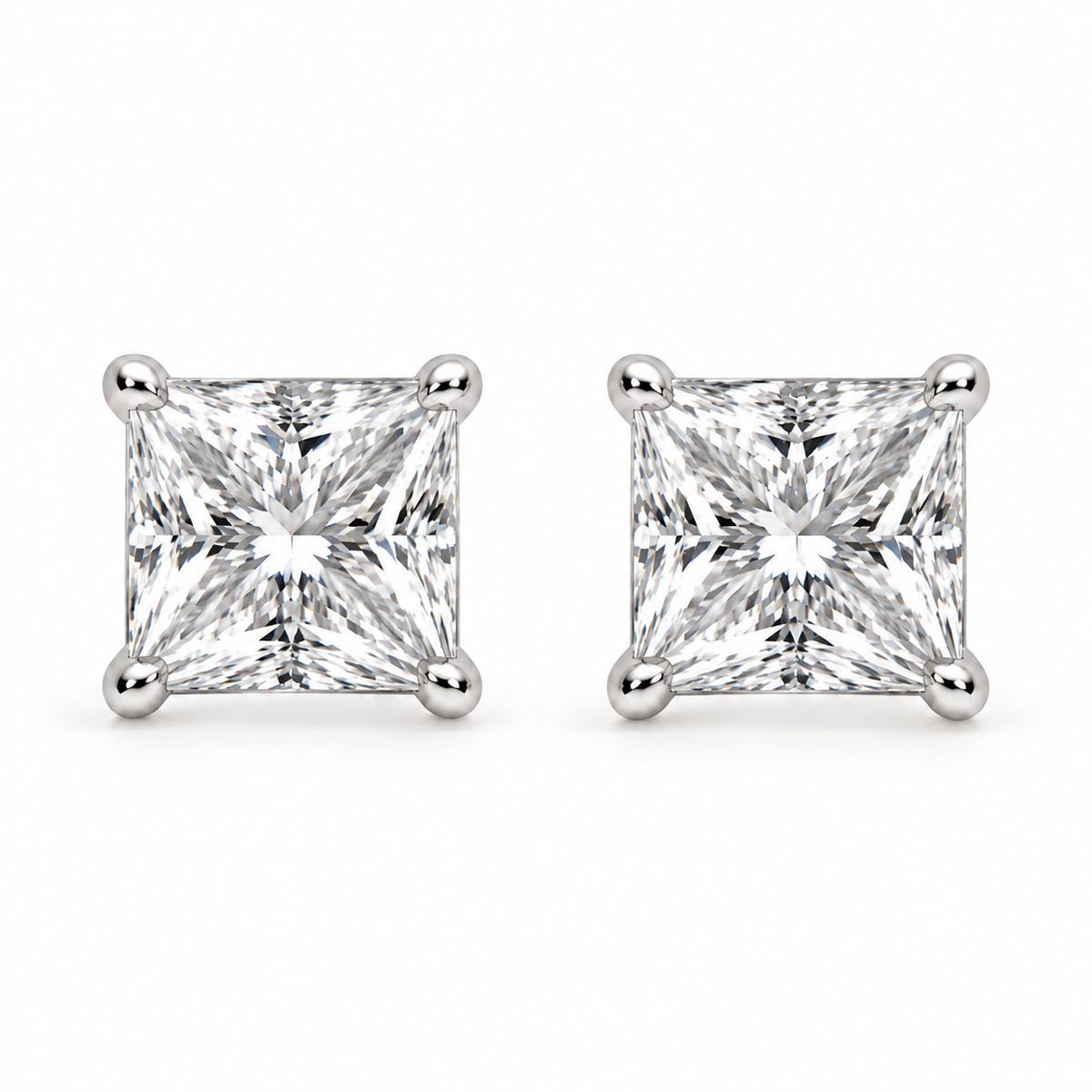 10K Solid Gold Princess Cut Moissanite Studs