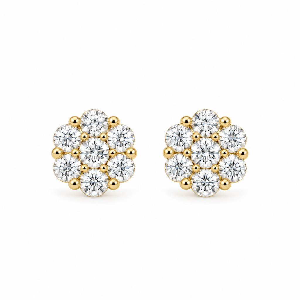 10K Natural Diamond Flower Earrings [ALL SIZES]