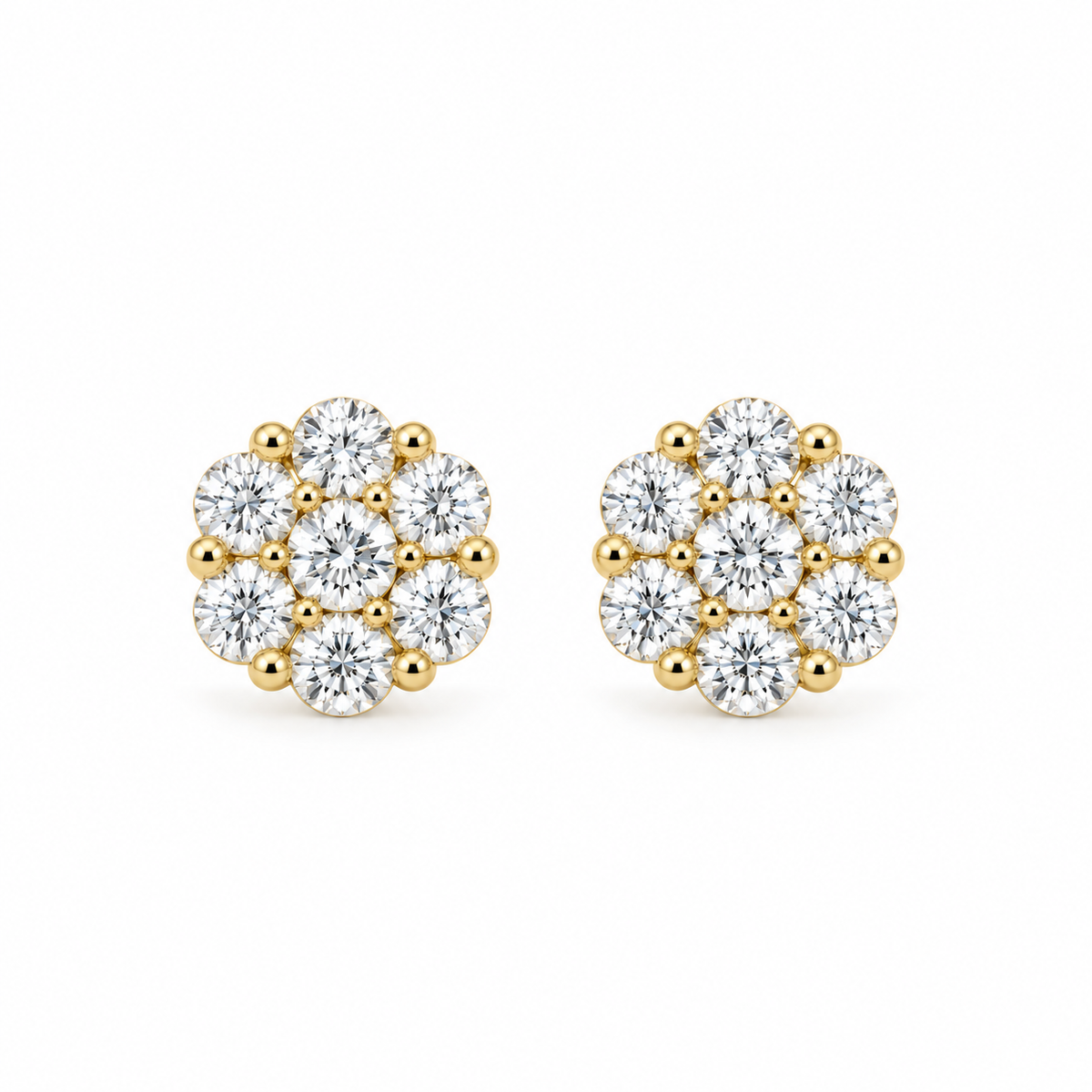 10K Natural Diamond Flower Earrings [ALL SIZES]