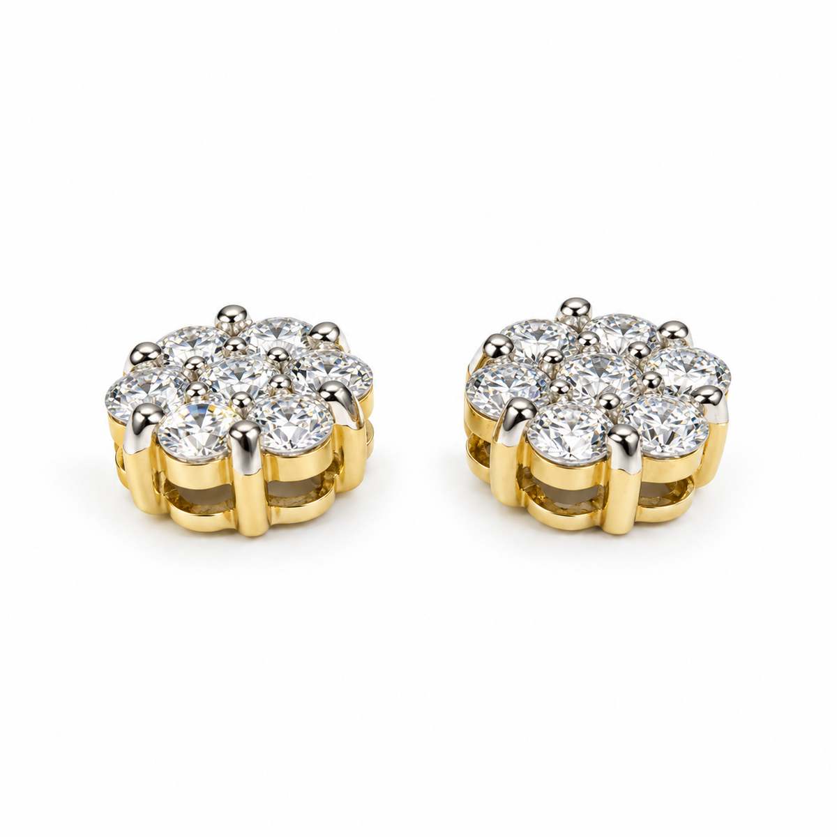 10K Natural Diamond Flower Earrings [ALL SIZES]