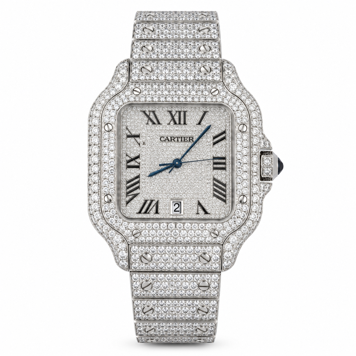 925 AM Moissanite Flooded Cartier Santos Watch