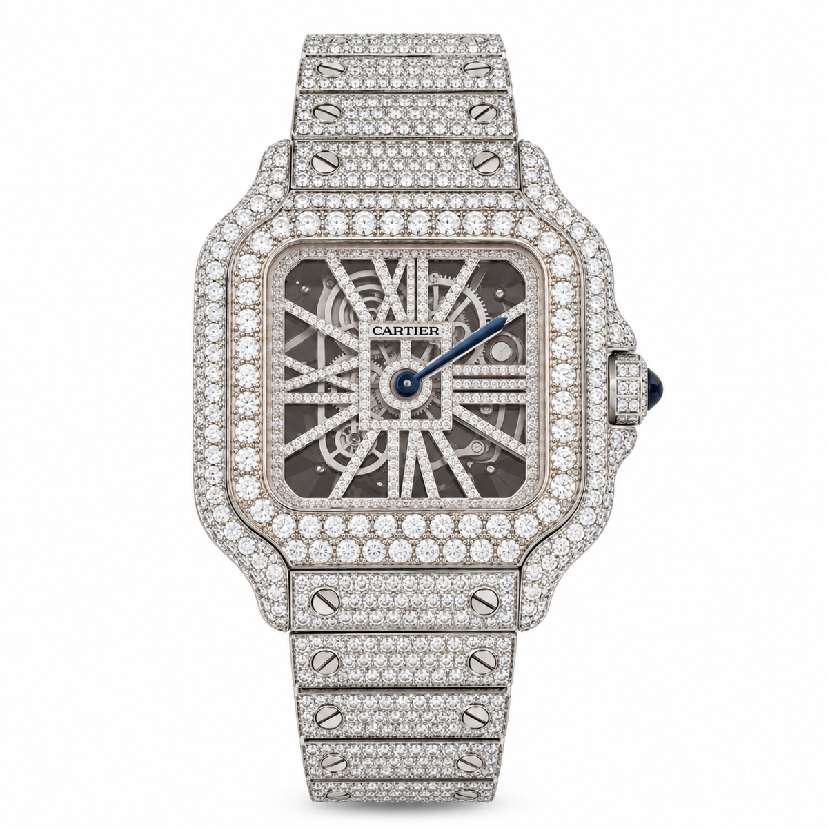 925 AM Moissanite Flooded Cartier Skeleton Watch