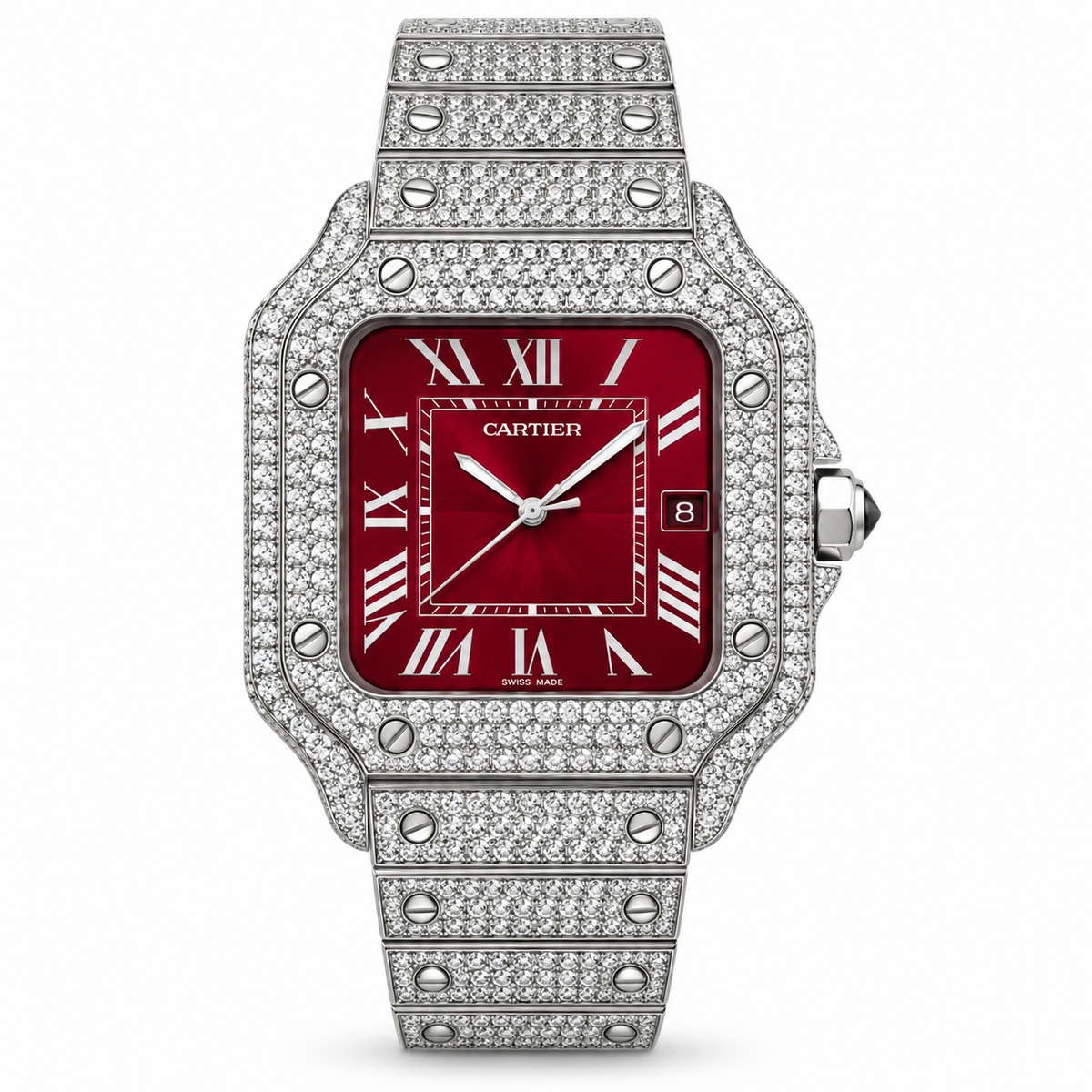 925 AM Moissanite Flooded Cartier Santos Watch