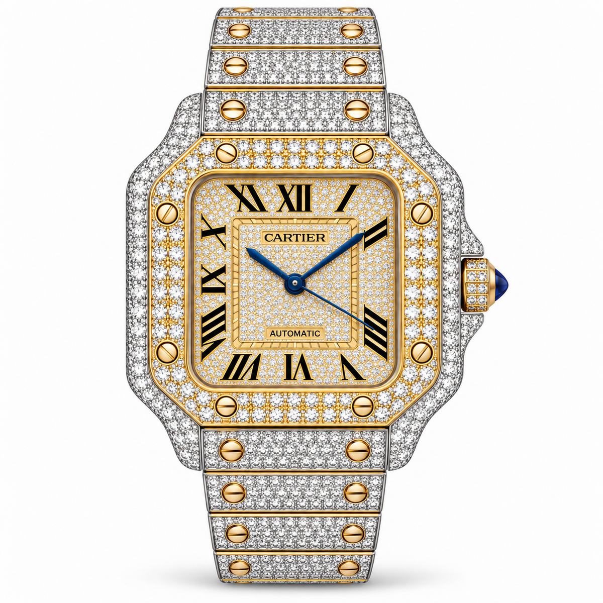 925 AM Moissanite Flooded Cartier Santos Watch