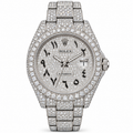 925 AM Moissanite Flooded Rolex Watch [ARABIC DIAL]