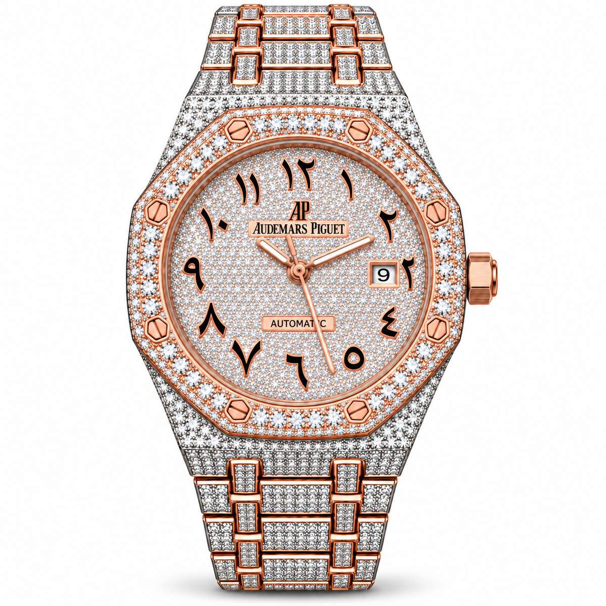 925 AM Moissanite Flooded AP Royal Oak [ARABIC DIAL] (Copy)