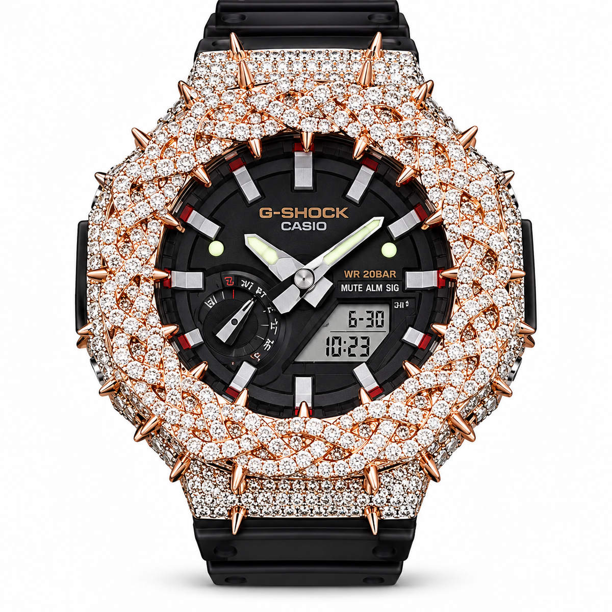 925 AM Moissanite Flooded G-Shock GA-2100 Watch w/ Crown