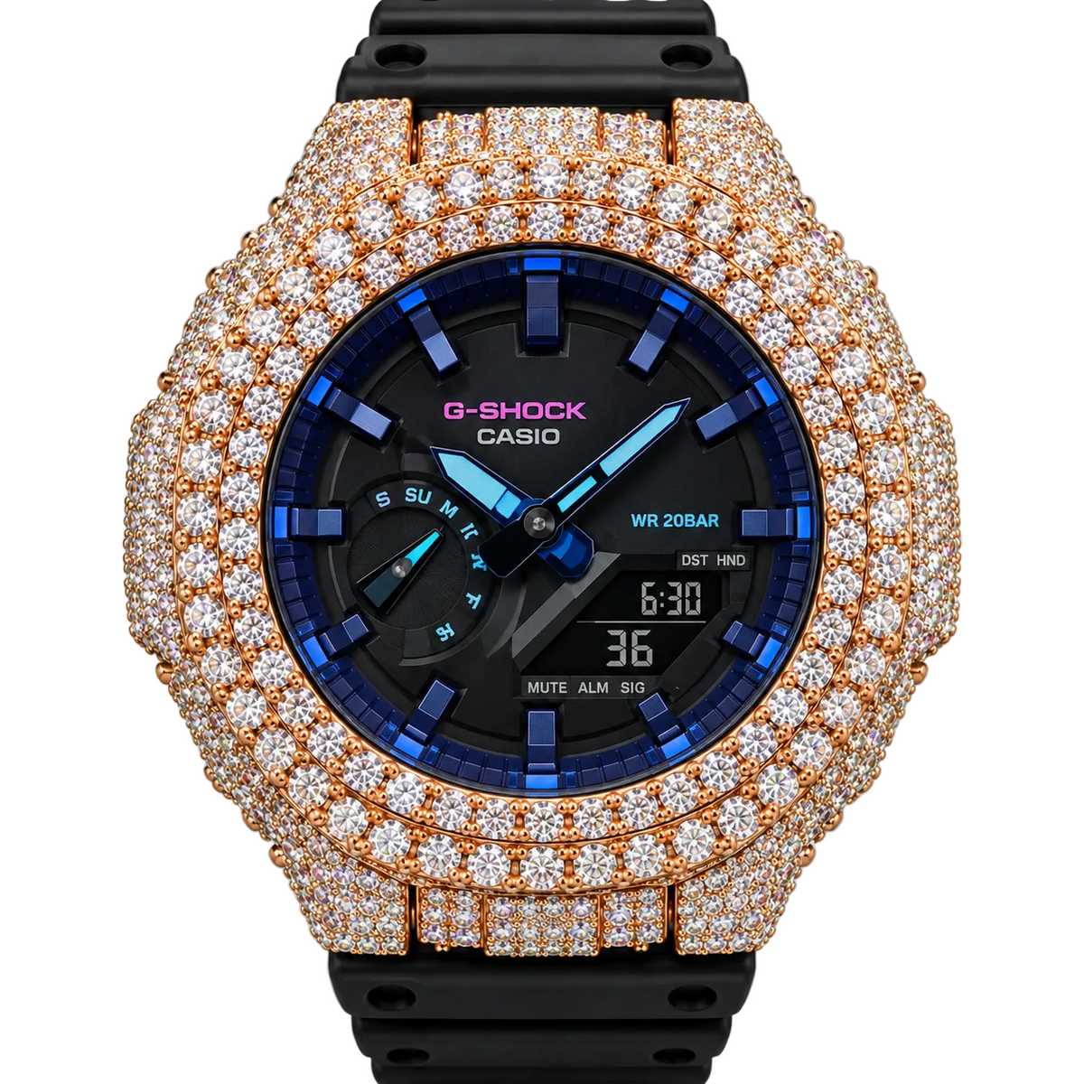 925 AM Moissanite Flooded G-Shock GA-2100 Watch