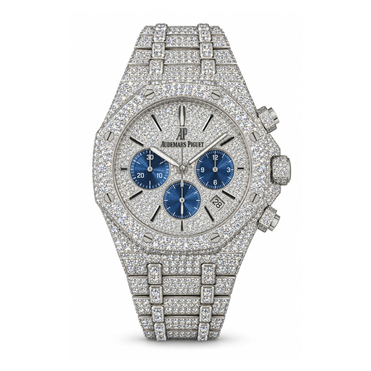 925 AM Moissanite Flooded AP Royal Oak Chronograph Watch