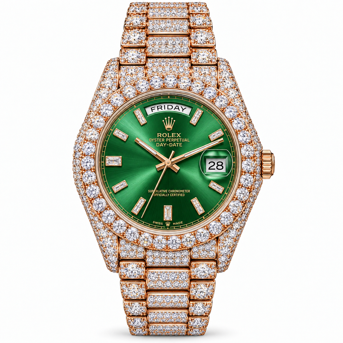 925 AM Moissanite Flooded Rolex Watch