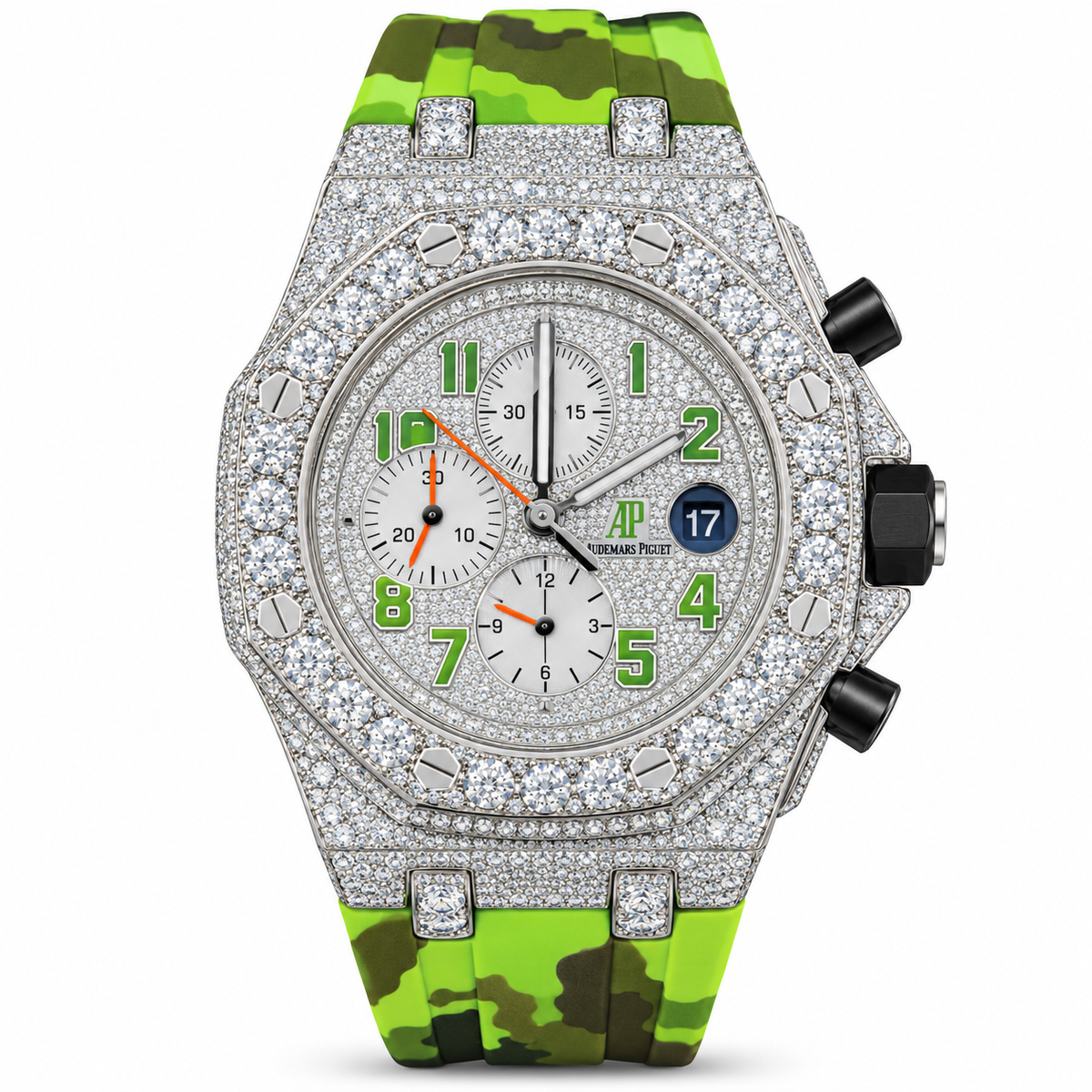 925 AM Moissanite Flooded AP Royal Oak Chronograph Watch