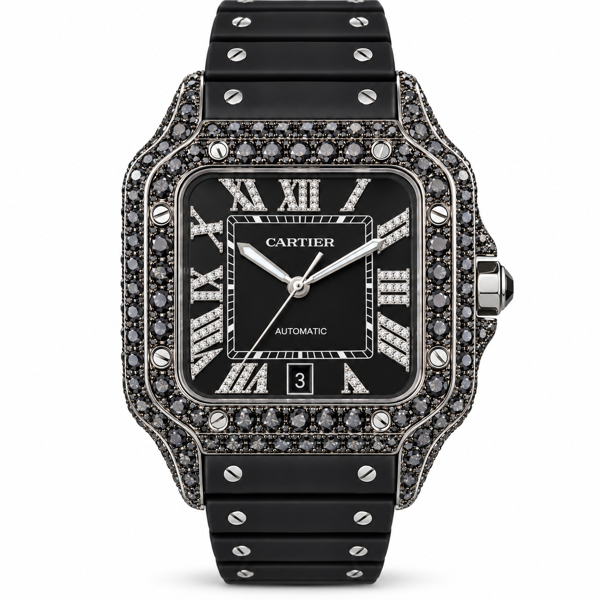 925 AM Moissanite Flooded Cartier Santos Watch