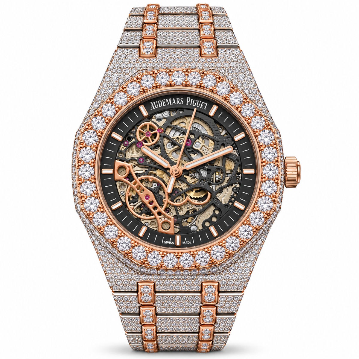 925 AM Moissanite Flooded AP Royal Oak Watch
